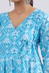 Shop_Samyukta Singhania_Blue Muslin Print Abstract Geometric V Neck Angarkha Kurta Set _Online_at_Aza_Fashions