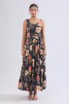 Naintara Bajaj_Black Rayon Sweetheart Neck Floral Print Tiered Maxi Dress _Online_at_Aza_Fashions
