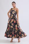 Naintara Bajaj_Black Rayon Sweetheart Neck Floral Print Tiered Maxi Dress _at_Aza_Fashions