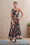 Buy_Naintara Bajaj_Black Rayon Sweetheart Neck Floral Print Tiered Maxi Dress _at_Aza_Fashions