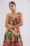 Shop Naintara Bajaj Multi Color Rayon Scoop Neck Abstract Floral Tiered Maxi Dress Online at Aza Fashions Shop_Naintara Bajaj_Multi Color Rayon Scoop Neck Abstract Floral Tiered Maxi Dress _Online_at_Aza_Fashions
