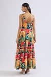 Shop Naintara Bajaj Multi Color Rayon Scoop Neck Abstract Floral Tiered Maxi Dress at Aza Fashions Shop_Naintara Bajaj_Multi Color Rayon Scoop Neck Abstract Floral Tiered Maxi Dress _at_Aza_Fashions