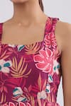 Naintara Bajaj_Wine Rayon Square Neck Floral Print Tiered Maxi Dress _Online_at_Aza_Fashions