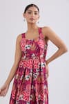 Buy_Naintara Bajaj_Wine Rayon Square Neck Floral Print Tiered Maxi Dress _Online_at_Aza_Fashions