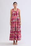Shop_Naintara Bajaj_Wine Rayon Square Neck Floral Print Tiered Maxi Dress _Online_at_Aza_Fashions