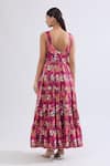 Shop_Naintara Bajaj_Wine Rayon Square Neck Floral Print Tiered Maxi Dress _at_Aza_Fashions