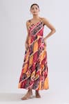 Naintara Bajaj_Multi Color Rayon Sweetheart Neck Abstract Print Maxi Dress _Online_at_Aza_Fashions