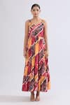 Buy_Naintara Bajaj_Multi Color Rayon Sweetheart Neck Abstract Print Maxi Dress _Online_at_Aza_Fashions