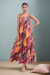 Buy_Naintara Bajaj_Multi Color Rayon Sweetheart Neck Abstract Print Maxi Dress _at_Aza_Fashions