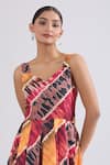 Naintara Bajaj_Multi Color Rayon Sweetheart Neck Abstract Print Maxi Dress _at_Aza_Fashions