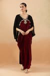 Buy_Samyukta Singhania_Maroon Velvet Sequins, Cut Work V-neck Kaftan Dress With Embellishments_Online_at_Aza_Fashions