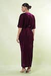 Shop_Samyukta Singhania_Wine Velvet Cut Work, Beads V-neck Cutdana Embellished Maxi Dress With Belt _at_Aza_Fashions