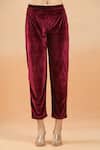 Buy_Samyukta Singhania_Maroon Velvet Hand Embellishment Mirror Round Kaftan And Pant Set _Online_at_Aza_Fashions