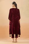 Shop_Samyukta Singhania_Maroon Velvet Hand Embellishment Mirror Round Kaftan And Pant Set _at_Aza_Fashions