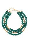 Shop_Mnsh_Gold Plated And Green Bead Layered Necklace _at_Aza_Fashions