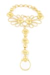 Shop_Mnsh_Gold Plated Bloom And Heart Design Hand Harness Bracelet _at_Aza_Fashions