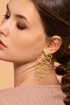 Buy_Mnsh_Gold Plated Wavy Curved Long Earrings _at_Aza_Fashions