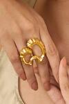 Shop_Mnsh_Gold Plated Wave Textured Ring _Online_at_Aza_Fashions