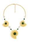 Shop_Mnsh_Gold Plated Multicolor Glass Stone Seashell Necklace _at_Aza_Fashions
