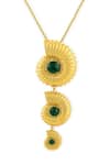 Mnsh_Gold Plated Shell Motif Glass Stone Pendant Necklace _Online_at_Aza_Fashions