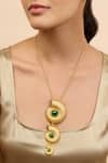 Buy_Mnsh_Gold Plated Shell Motif Glass Stone Pendant Necklace _at_Aza_Fashions