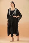 Buy_Samyukta Singhania_Black Velvet Cut Work Plunge , Scoop Abstract Shell Kaftan Set _Online_at_Aza_Fashions