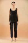 Shop_Samyukta Singhania_Black Velvet Cut Work Plunge , Scoop Abstract Shell Kaftan Set _Online_at_Aza_Fashions