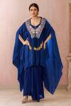 Buy_Samyukta Singhania_Navy Embroidery, Tassels Round Neck Kaftan And Draped Skirt Set_at_Aza_Fashions