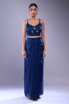 Shop_Samyukta Singhania_Navy Embroidery, Tassels Round Neck Kaftan And Draped Skirt Set_Online_at_Aza_Fashions