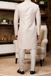 Shop_Arihant Rai Sinha_Cream Jacquard, Silk Sequins, Embroidery Floral Jaal Pattern Sherwani With Pant _at_Aza_Fashions