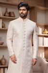 Buy_Arihant Rai Sinha_Cream Jacquard, Silk Sequins, Embroidery Floral Jaal Pattern Sherwani With Pant _Online_at_Aza_Fashions