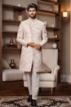 Buy_Arihant Rai Sinha_Beige Jacquard, Silk Embroidery Floral Paisley Sherwani And Aligadhi Pant _at_Aza_Fashions