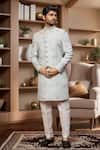 Buy_Arihant Rai Sinha_Blue Jacquard, Silk Embroidery Floral Paisley Sherwani With Aligadhi Pant _at_Aza_Fashions