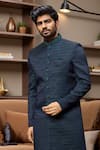 Arihant Rai Sinha_Green Jacquard, Silk Embroidery Geometric Pattern Sherwani And Aligadhi Pant _Online_at_Aza_Fashions