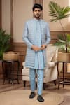 Buy_Arihant Rai Sinha_Blue Silk, Polyester, Faux Leather Sequins, Geometric Sherwani Kurta Set _at_Aza_Fashions
