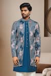 Arihant Rai Sinha_Cream Denim, Silk Sequins, Embroidery Abstract Sherwani With Pant _Online_at_Aza_Fashions