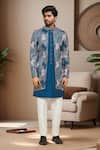 Shop_Arihant Rai Sinha_Cream Denim, Silk Sequins, Embroidery Abstract Sherwani With Pant _at_Aza_Fashions