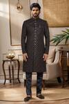 Shop_Arihant Rai Sinha_Wine Silk Embroidery Sherwani Set _at_Aza_Fashions
