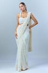 Buy_Mishru_Ivory Embroidered Sequin Plunge Floral Pre-draped Saree And Blouse _Online_at_Aza_Fashions