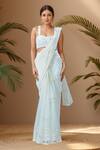 Buy_Mishru_Ivory Embroidered Sequin Plunge Floral Pre-draped Saree And Blouse _at_Aza_Fashions