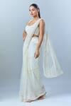 Mishru_Ivory Embroidered Sequin Plunge Floral Pre-draped Saree And Blouse _at_Aza_Fashions
