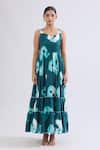 Samyukta Singhania_Green Rayon Sweetheart Neck Tie-dye Tiered Maxi Dress _Online_at_Aza_Fashions