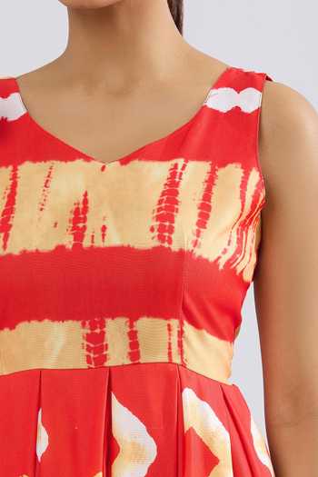 Khwaab By Sanjana Lakhani_Red Rayon Open Neck Abstract Tie-dye Maxi Dress _at_Aza_Fashions