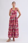 Buy_Naintara Bajaj_Wine Rayon Square Neck Floral Print Tiered Maxi Dress 