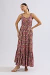 Naintara Bajaj_Purple Rayon Sweetheart Neck Floral Vine Print Maxi Dress _at_Aza_Fashions