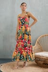 Buy Naintara Bajaj Multi Color Rayon Scoop Neck Abstract Floral Tiered Maxi Dress at Aza Fashions Buy_Naintara Bajaj_Multi Color Rayon Scoop Neck Abstract Floral Tiered Maxi Dress _at_Aza_Fashions