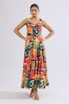 Naintara Bajaj Multi Color Rayon Scoop Neck Abstract Floral Tiered Maxi Dress at Aza Fashions Naintara Bajaj_Multi Color Rayon Scoop Neck Abstract Floral Tiered Maxi Dress _at_Aza_Fashions
