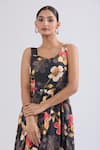 Buy_Naintara Bajaj_Black Rayon Sweetheart Neck Floral Print Tiered Maxi Dress 