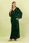Naintara Bajaj_Green Velvet V-neck Hand Embellished Maxi Dress _at_Aza_Fashions