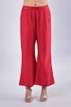 Buy_Samyukta Singhania_Red Cotton Silk Embroidered Floral Asymmetric Peplum Tunic And Pant Set 